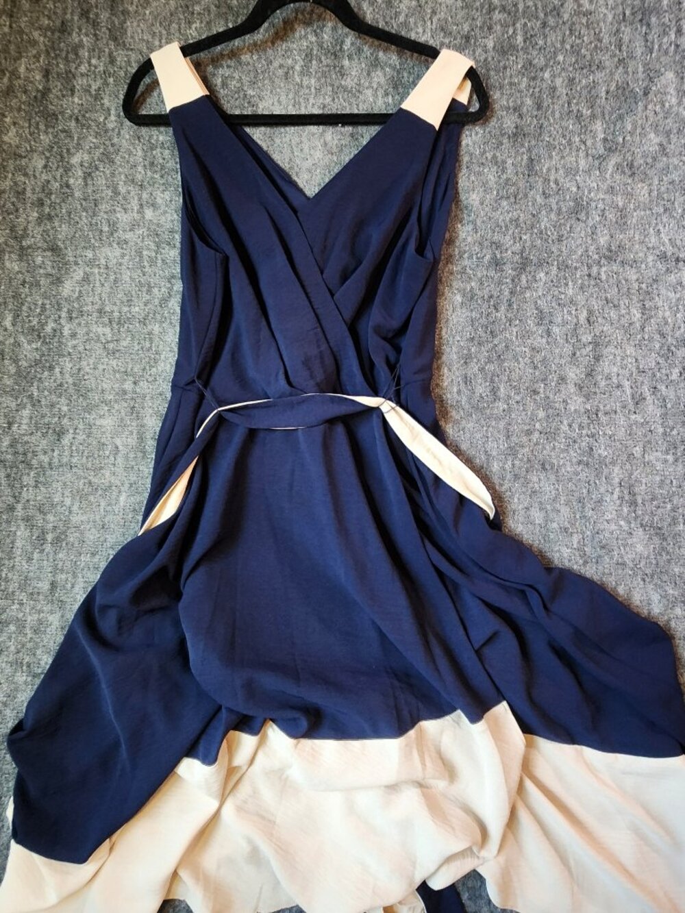 DKNY Navy Colorblock Fit & Flare Dress Size 14 Tie Waist Surplice